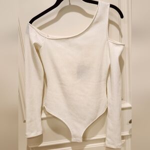 Le Lis White Ribbed Bodysuit NWT